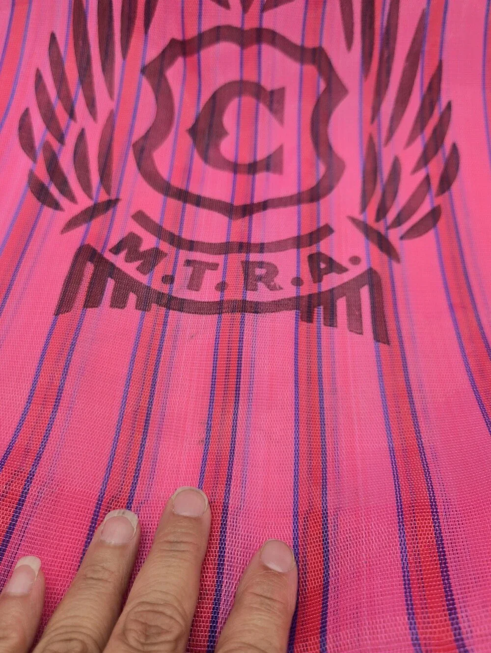 Consuela Pink Mesh Market Tote - MTRA Crest Logo Large